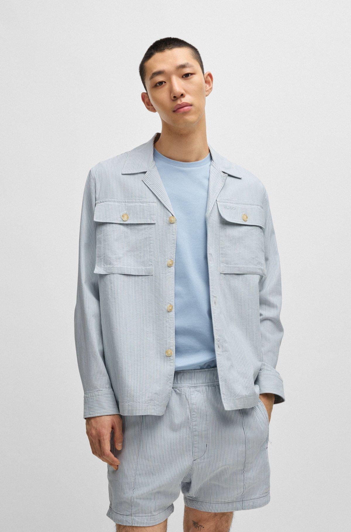 Oversize-fit overshirt in a striped Oxford cotton blend Product Image