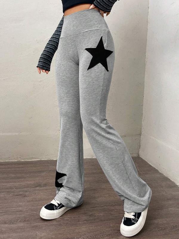 Star Print Highly Elastic High Rise Flare Leg Pants Product Image