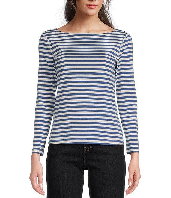 J.McLaughlin Goldie Knit Stripe Print Boat Neck Bracelet Sleeve Tee Product Image