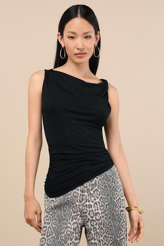 Linzia Black Jersey Knit Asymmetrical Top Product Image