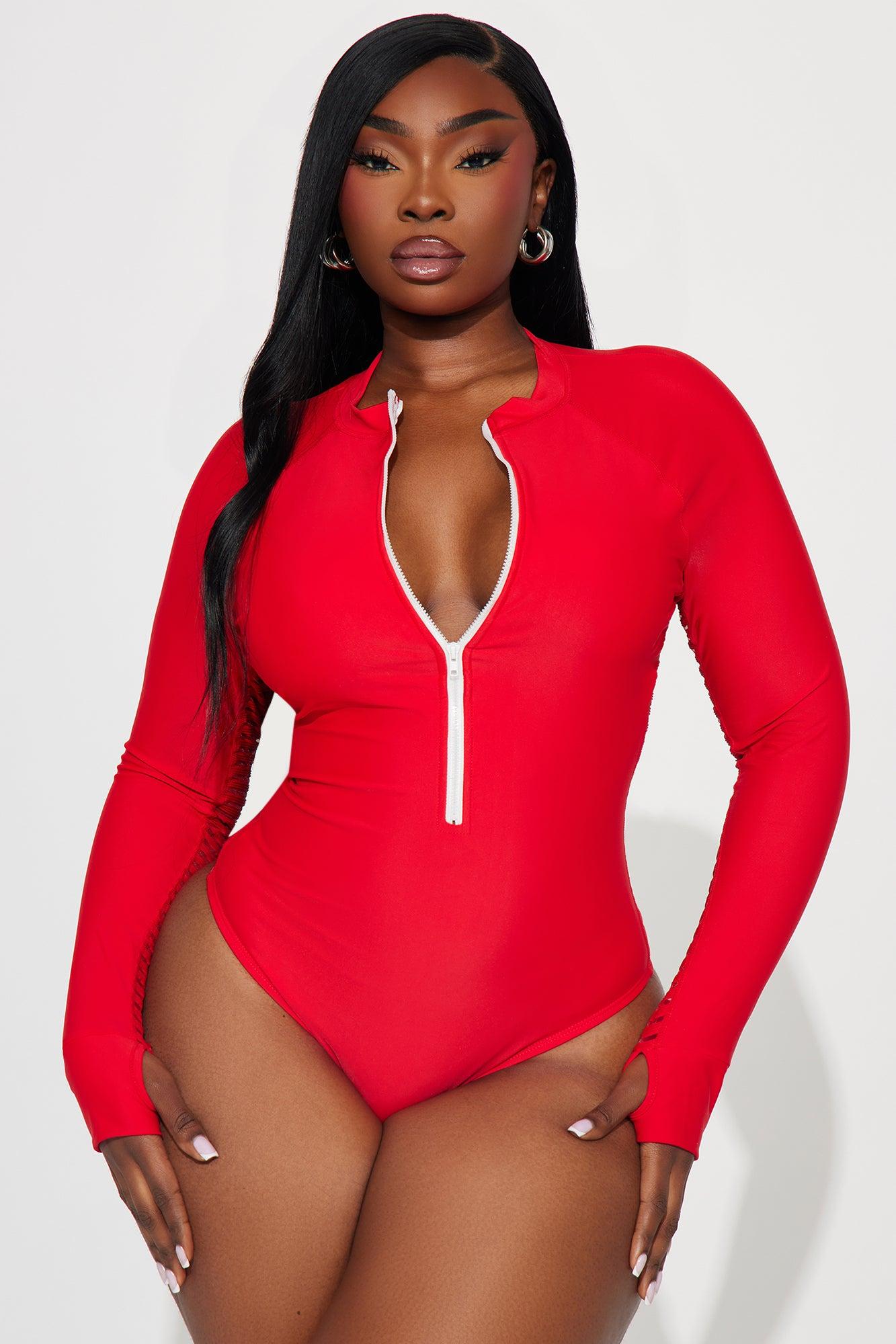 Cassandra Long Sleeve 1 Piece Swimsuit - Red Product Image