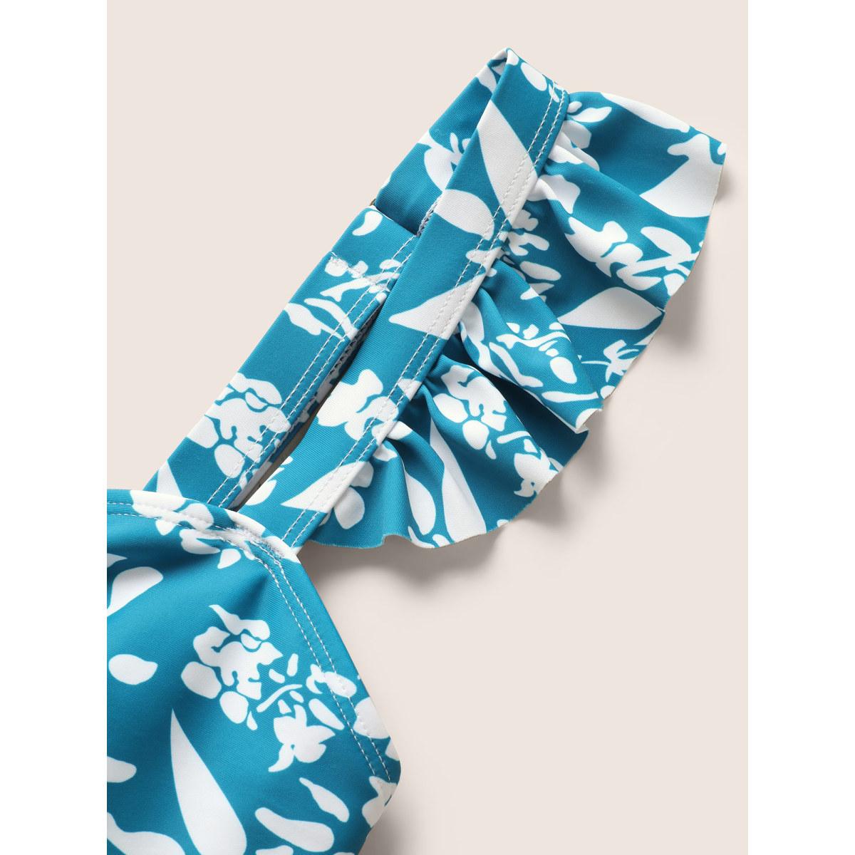 Plus Size Ditsy Floral Tiered Ruffles One Piece Swimsuit Women's Swimwear Teal Beach Gathered Curve Bathing Suits High stretch One Pieces BloomChic 28/5X Product Image