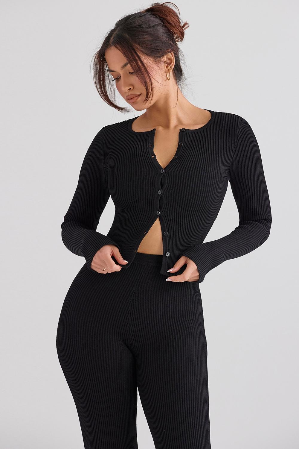Sylvia  black ribbed knit cardigan - sale Product Image