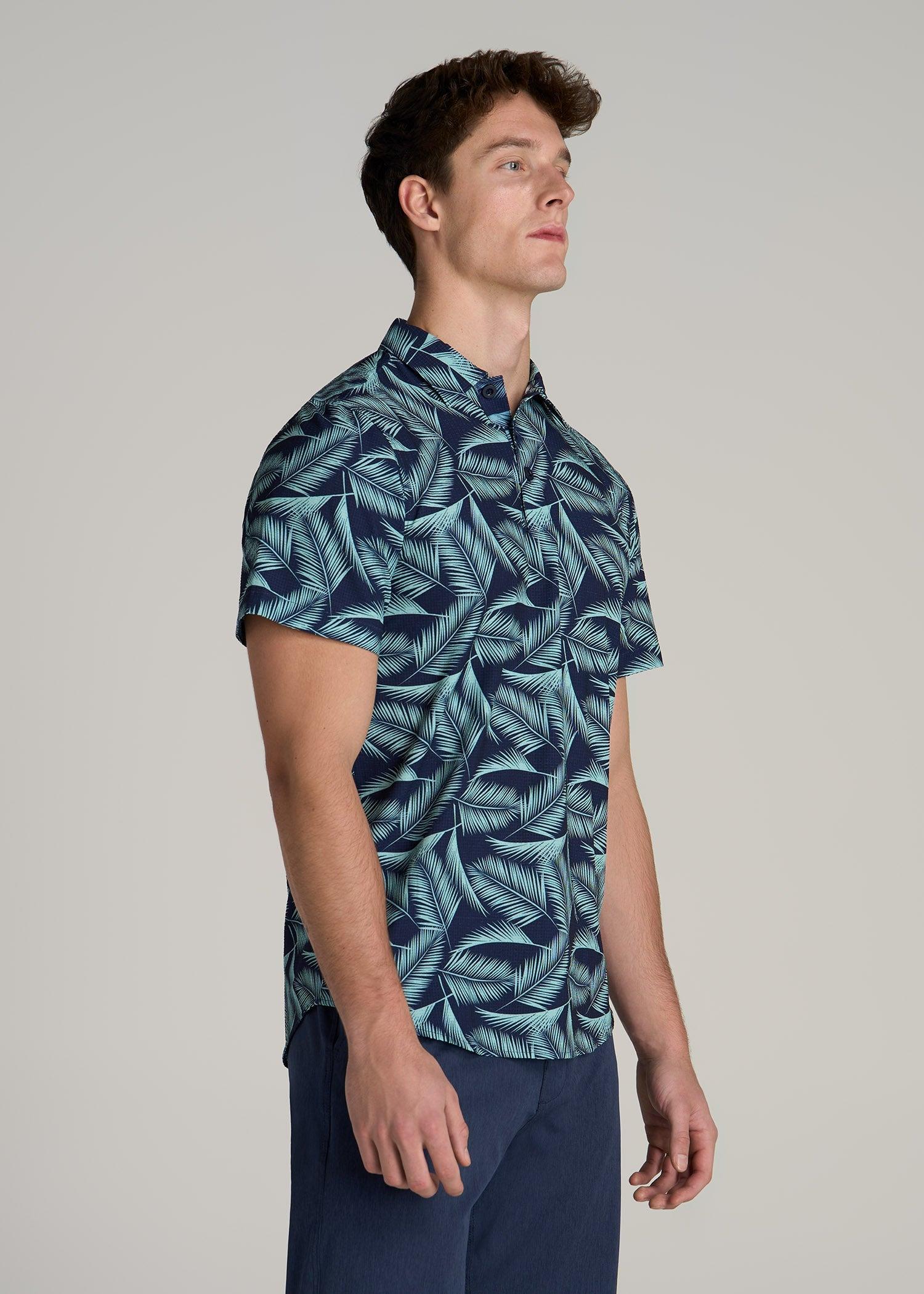 Coastal Perforated Polo Shirt for Tall Men in Navy and Aqua Palms Male Product Image