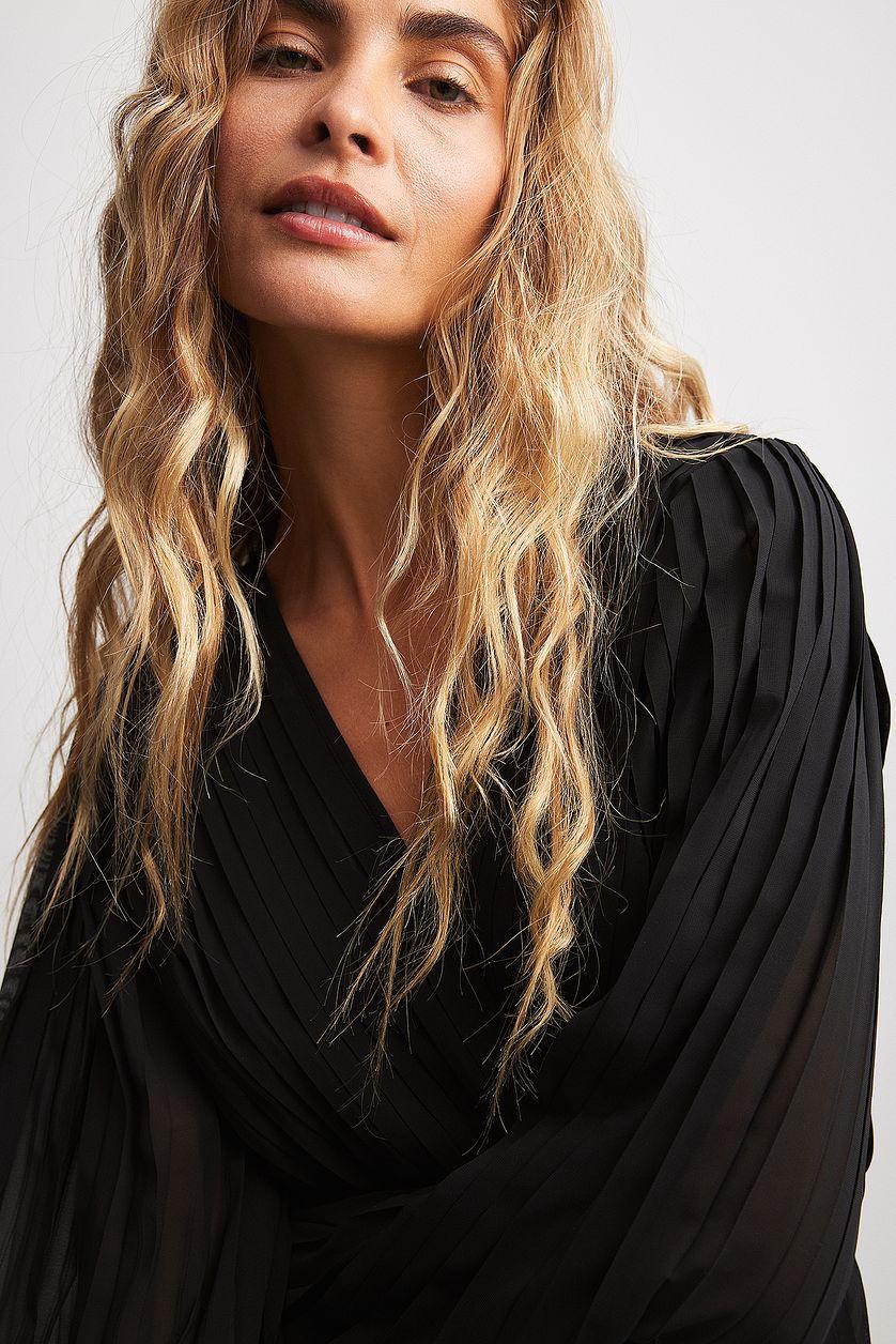 Pleated Overlap Midi Dress Product Image