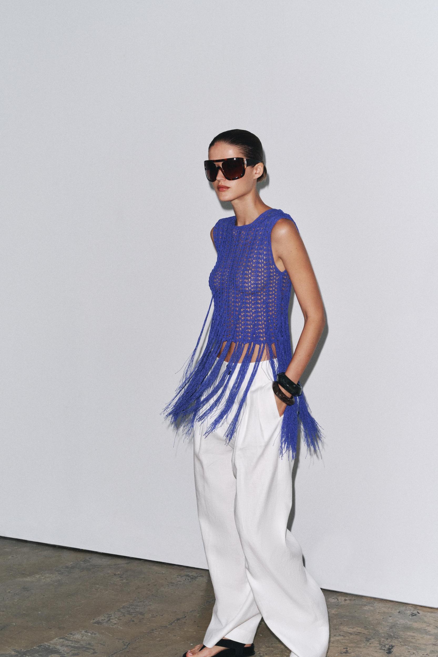 FRINGED CROCHET KNIT TOP Product Image