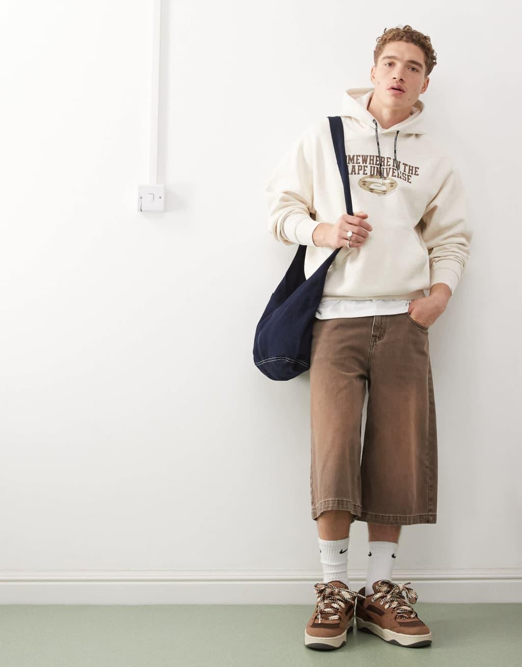 Aape By A Bathing Ape logo hoodie with backprint in beige Product Image