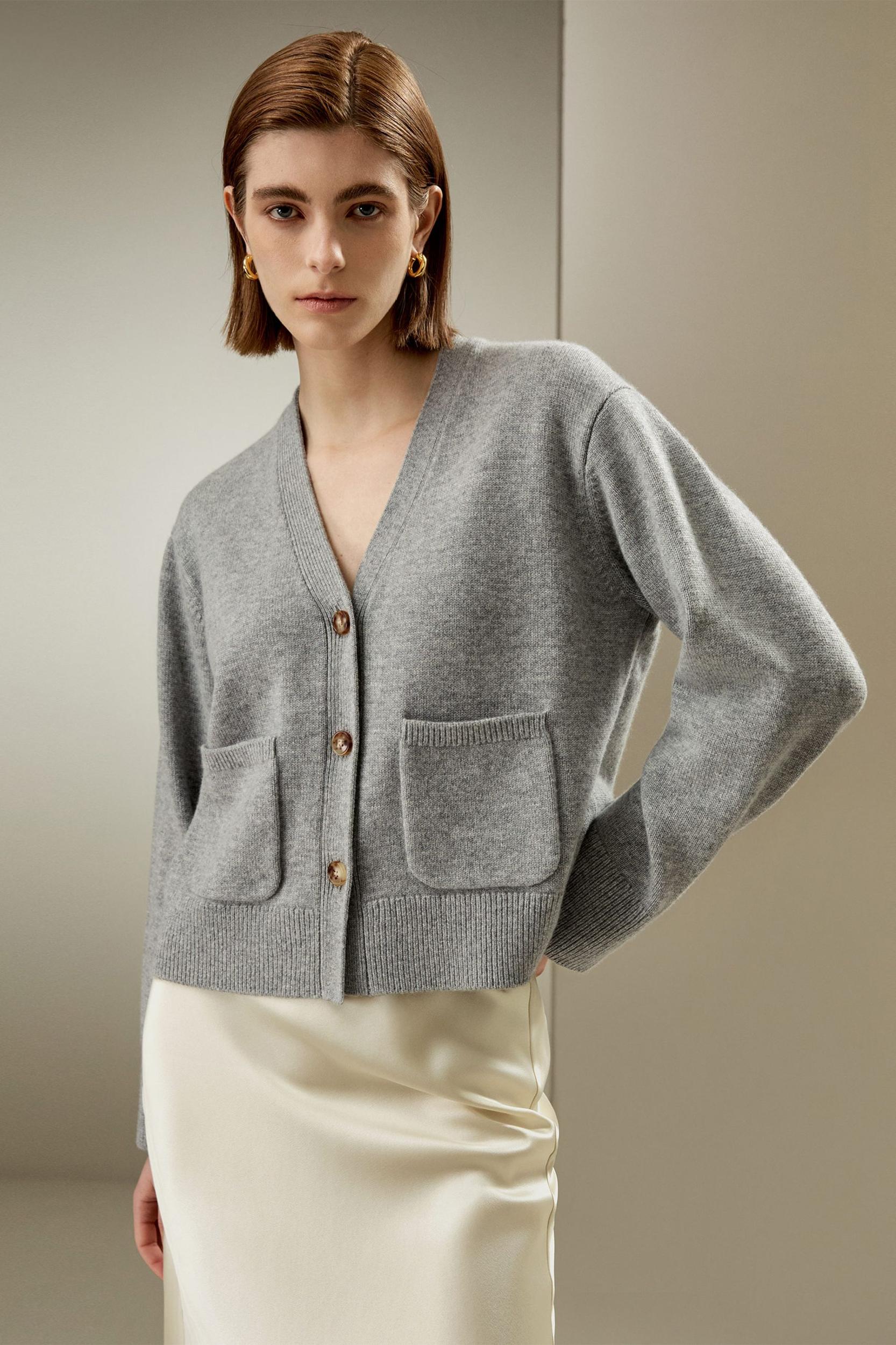 LILYSILK Cashmere Cardigan - for Women - Camel Golden Ratio Cashmere Wool Blend - Warm Front Pockets Sweater S Product Image