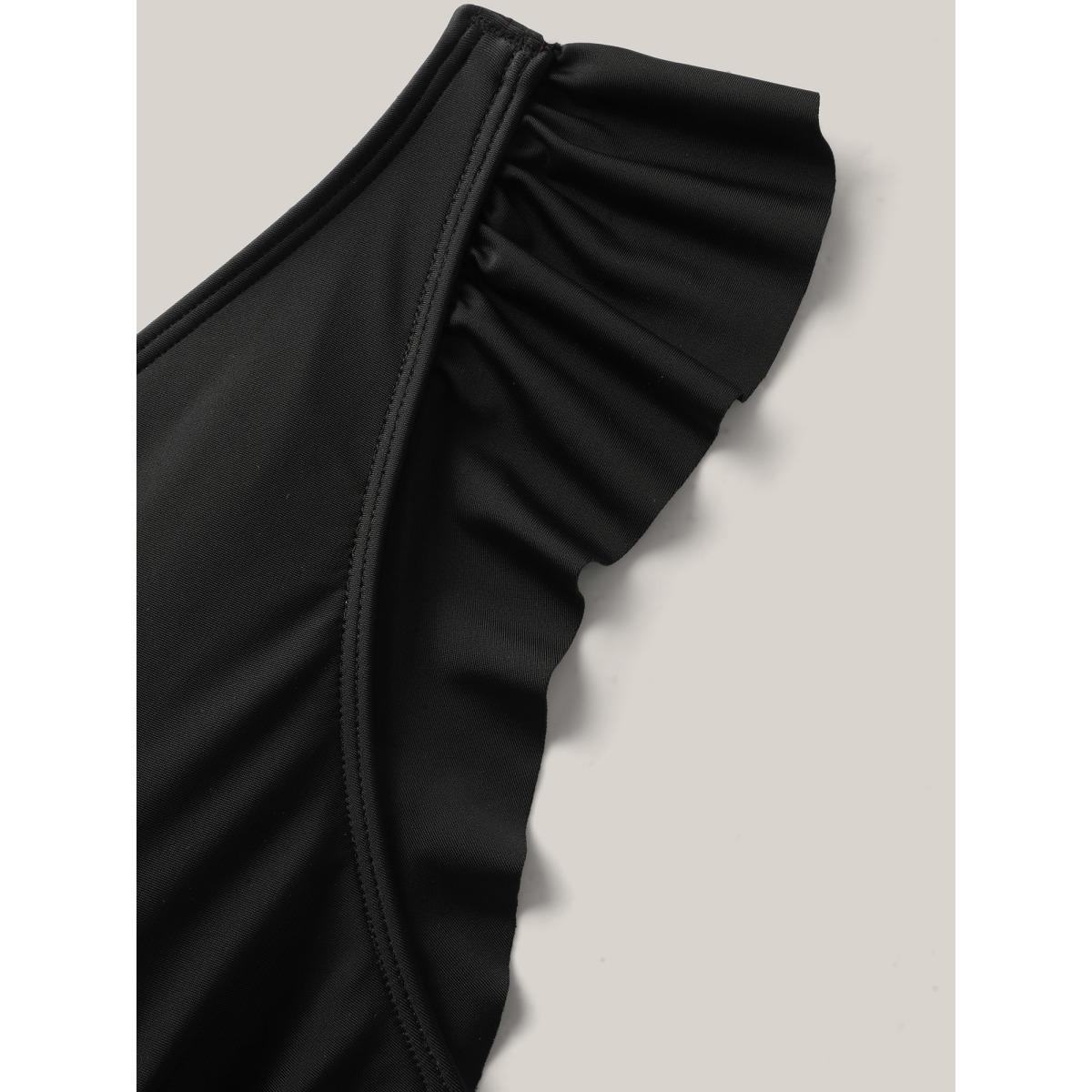 Plus Size Ruffled Hem Flutter Sleeve Drawstring Swim Dress Women's Swimwear Aegean Resort Bodycon Overlap Collar High stretch Curve Swim Dresses BloomChic 18-20/2X Product Image