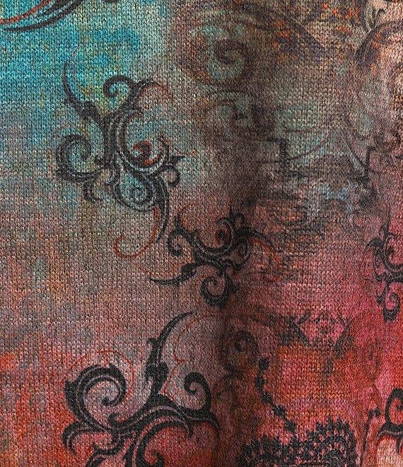 Leo & Nicole Petite Size Hacci Knit Watercolor Confluence Print Crew Neck 3/4 Dolman Sleeve Top Product Image