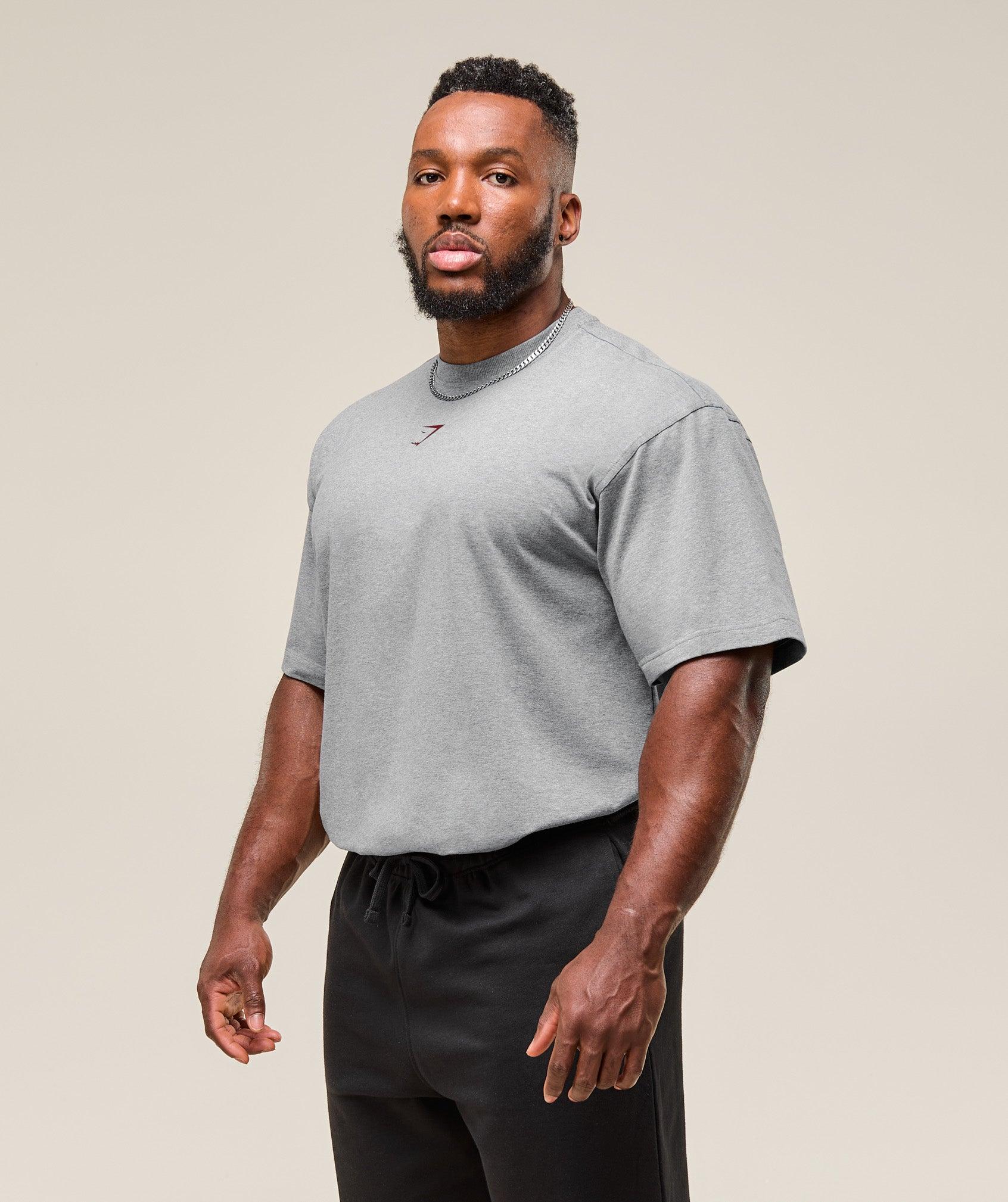 Gymshark Power T-Shirt - Charcoal Core Marl/Sets Red Male Product Image