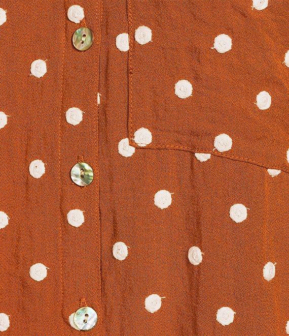 John Mark Embroidered Polka Dot Cinch Tie Sleeve Button Front Tunic Product Image