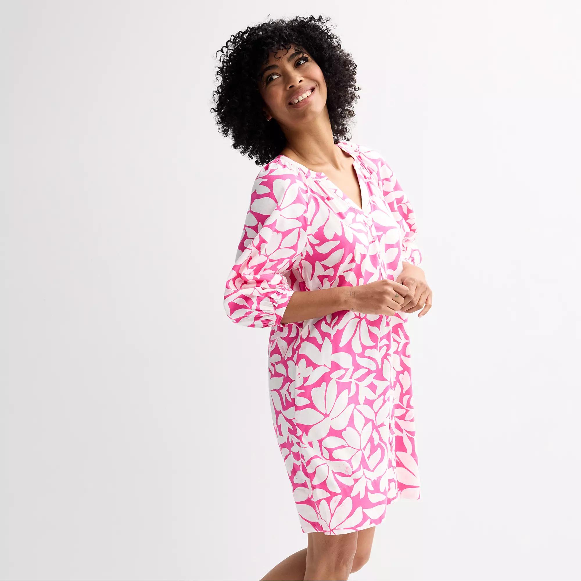 Petite Sonoma Goods For Life® Button-Front Shift Dress, Women's, Size: XL Petite, Pink Painted Floral Product Image