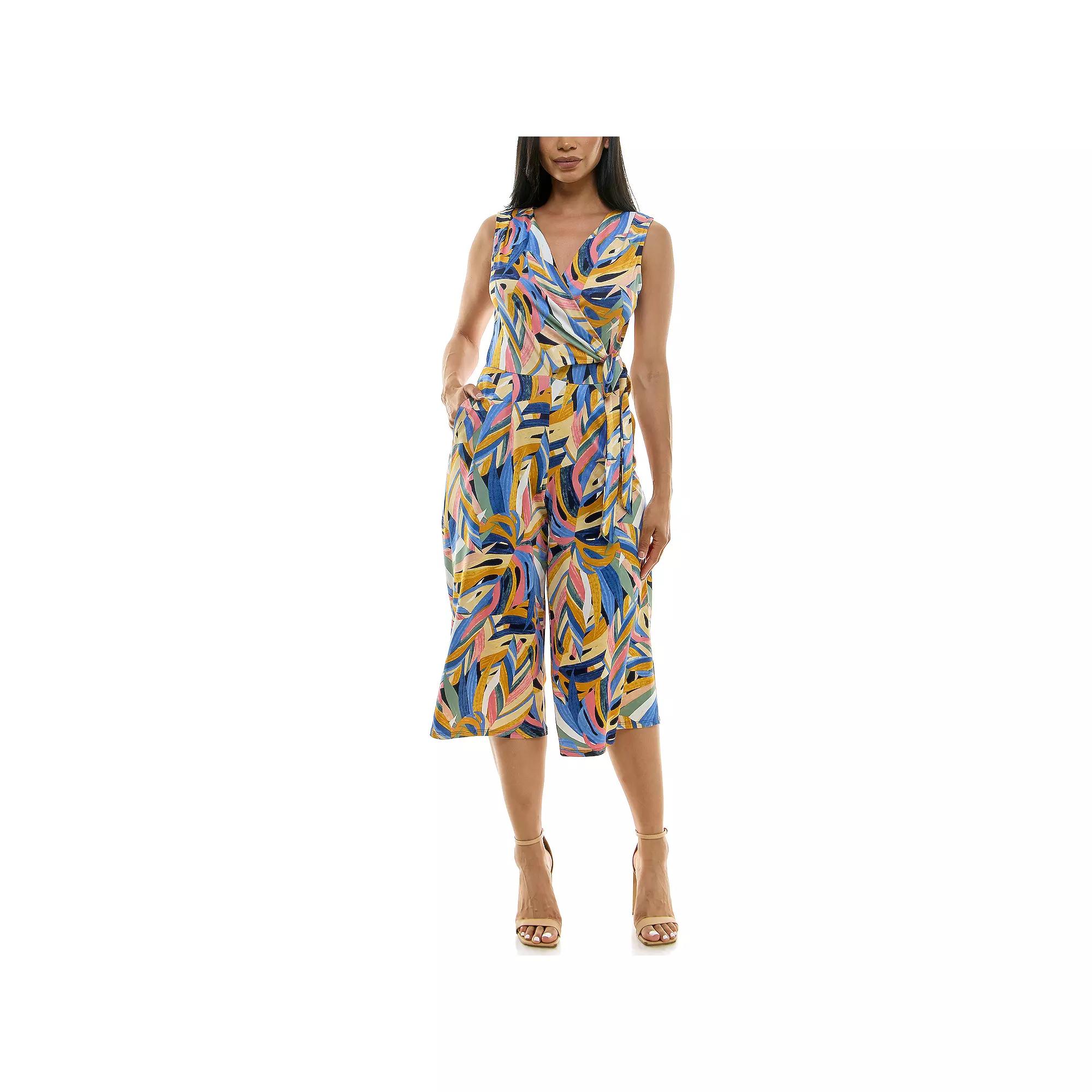 Women's Nina Leonard Print Surplice Wide-Leg Jumpsuit,  Product Image