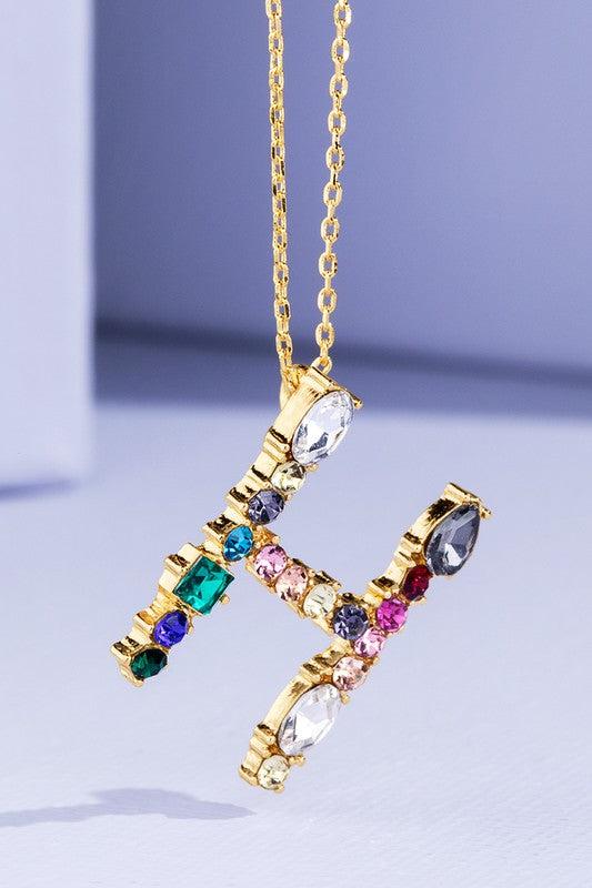 Multi Colored Rhinestone Letter Necklace Product Image