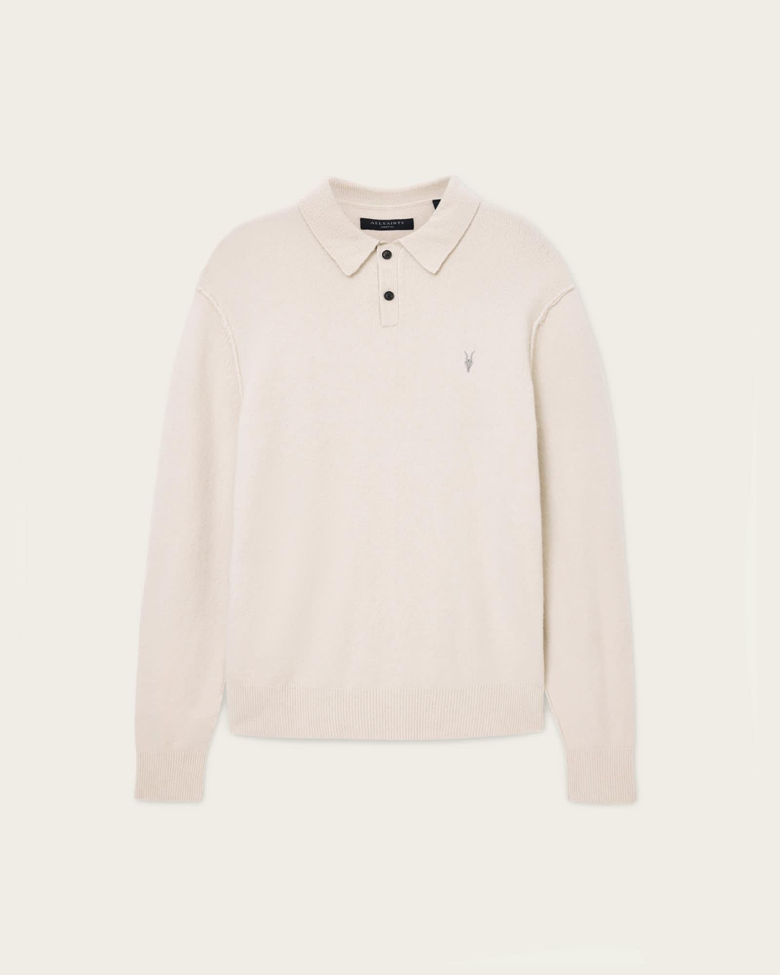 Statten Long Sleeve Ramskull Polo Sweater CLOUDY WHITE | ALLSAINTS US Product Image