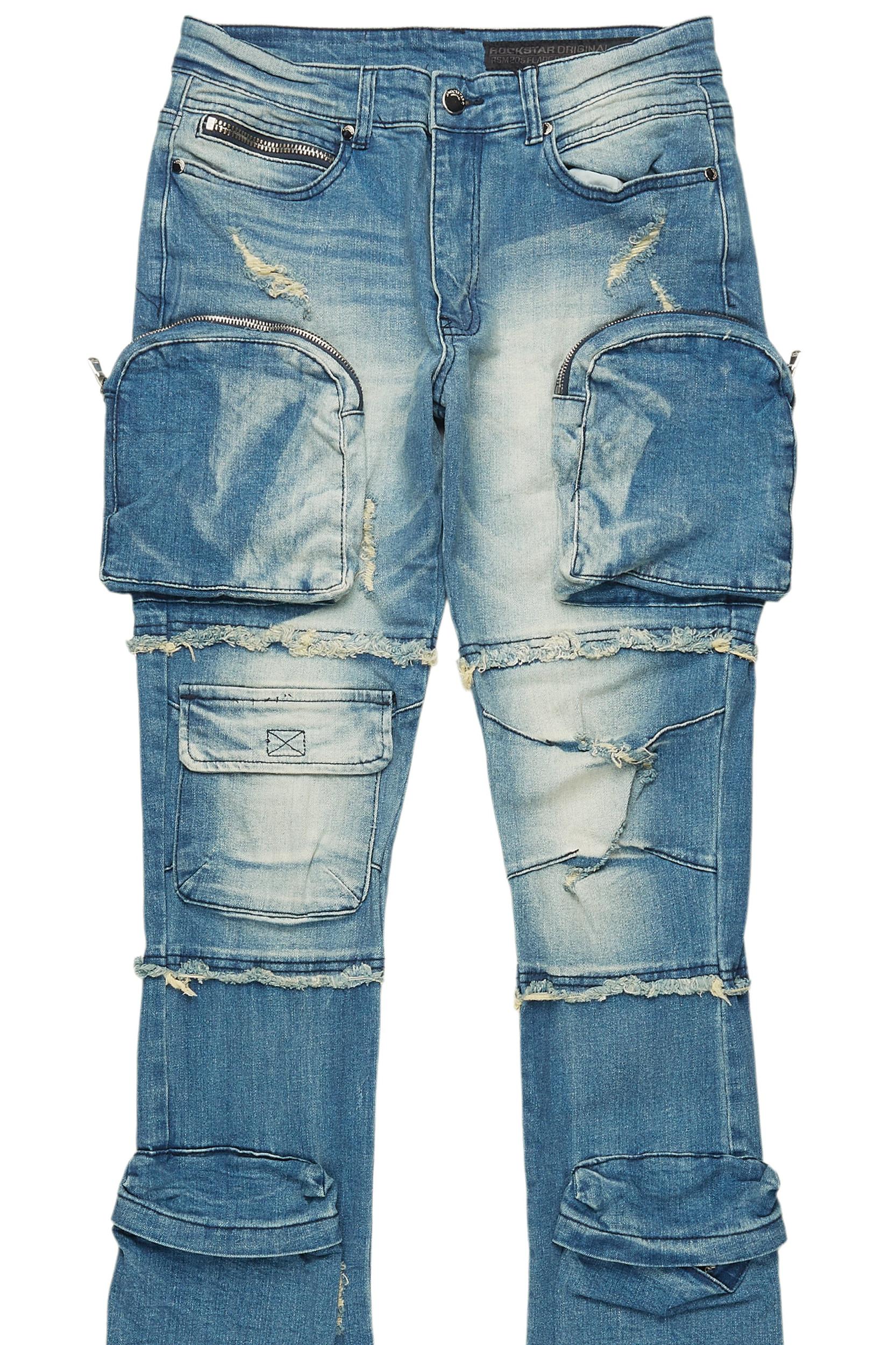 Shift Dirty Blue Stacked Flare Jean Male Product Image