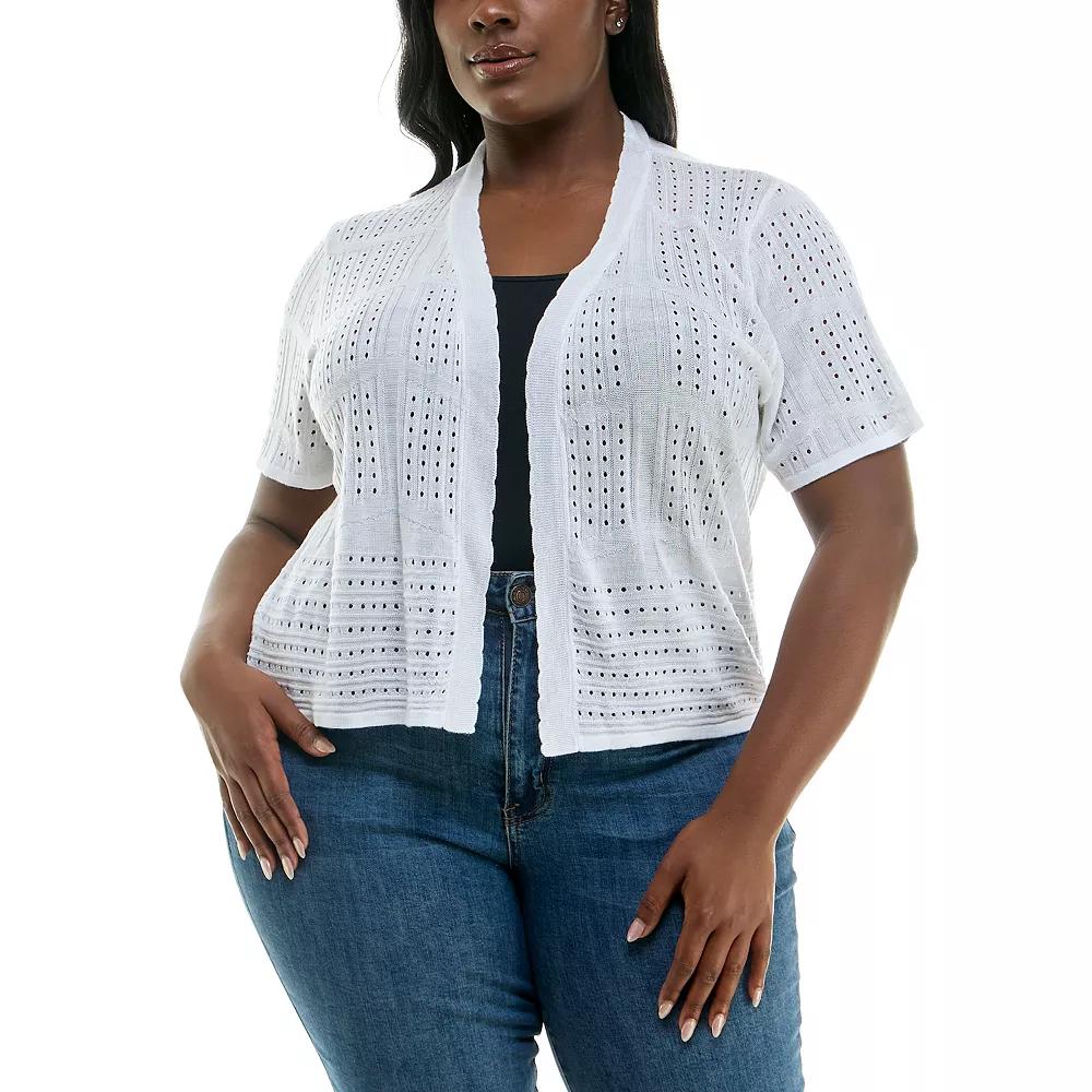 Plus Size Nina Leonard Open Front Crochet Bolero, Women's, Size: 3XL, White Product Image