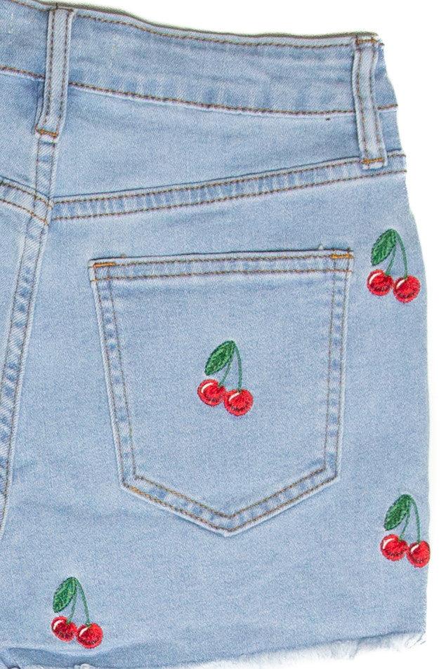 Embroidered Cherry Cut Offs Product Image