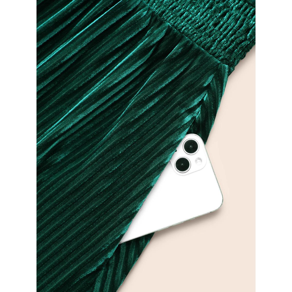 Plus Size Velvet V-neck Ruched Skirt Midi Dress Cyan Women Cocktail Texture Party Curvy Bloomchic 10/M Product Image