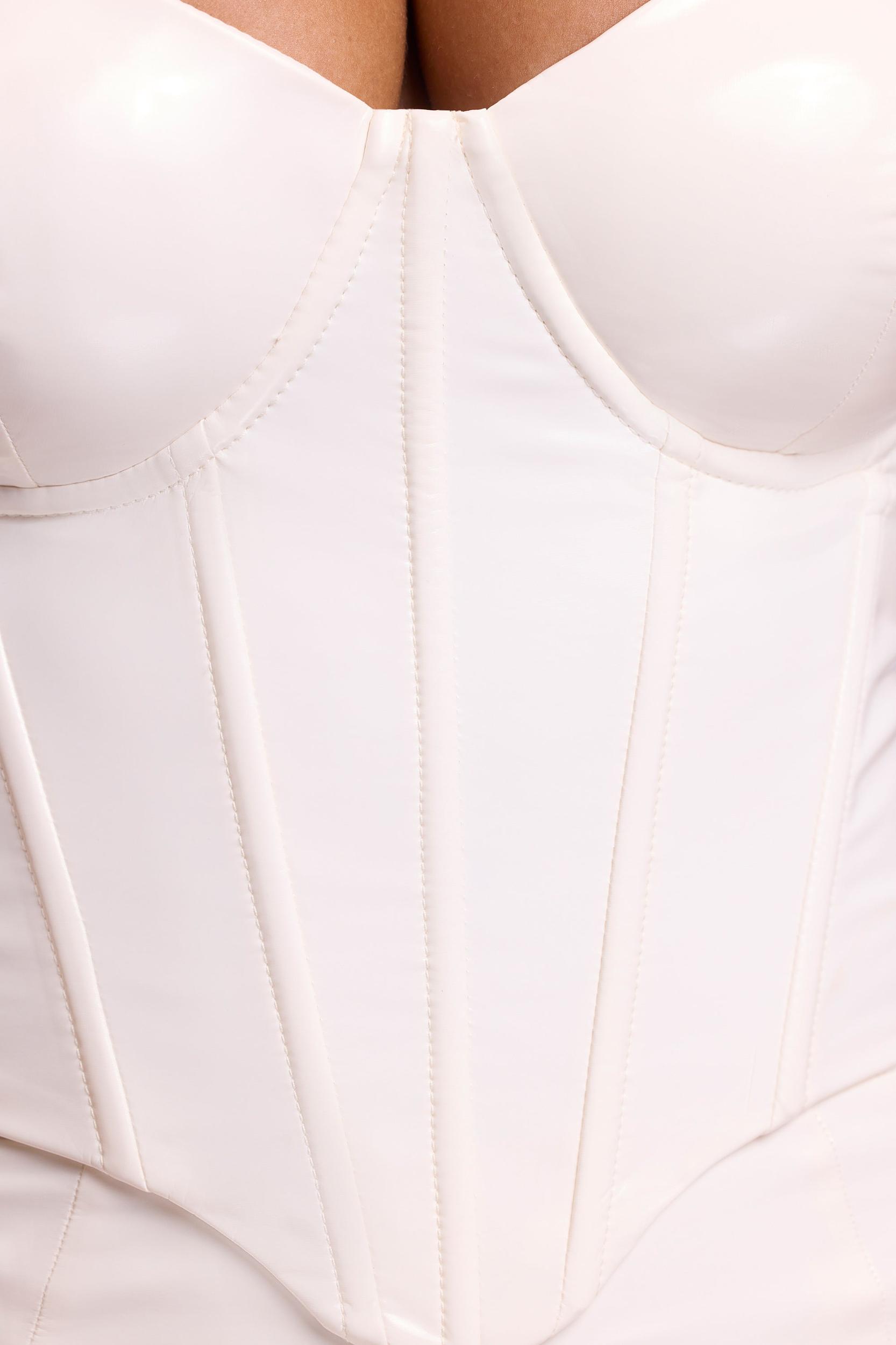 Vinyl Underwired Corset Crop Top in White Product Image