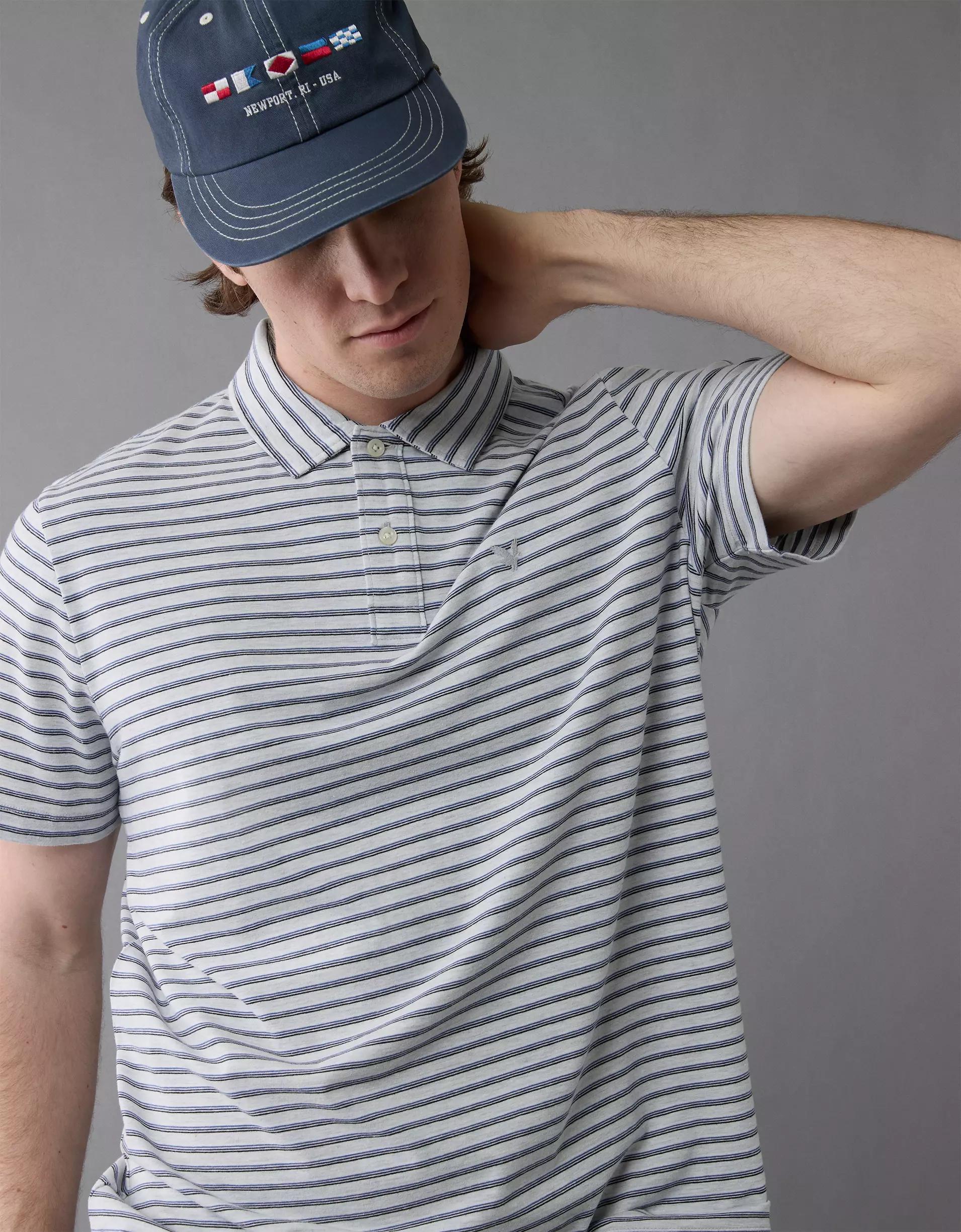 AE 24/7 Club Logo Striped Polo Shirt Product Image