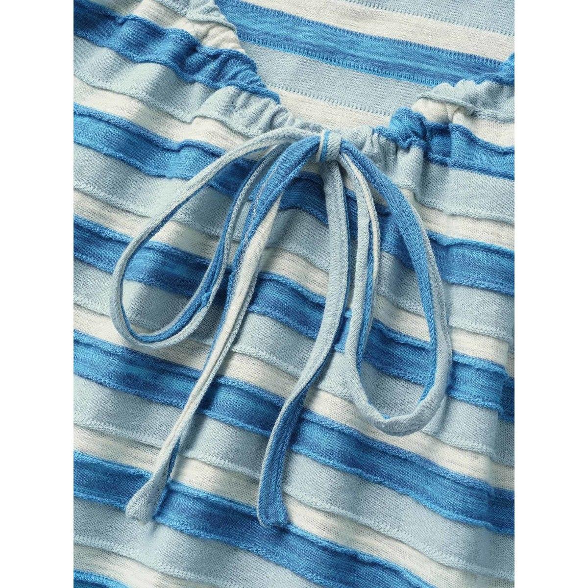 Plus Size V Neck Textured Striped Tie Knot T-shirt Skyblue Women Casual Texture V-neck Everyday T-shirts BloomChic 28/5X Product Image