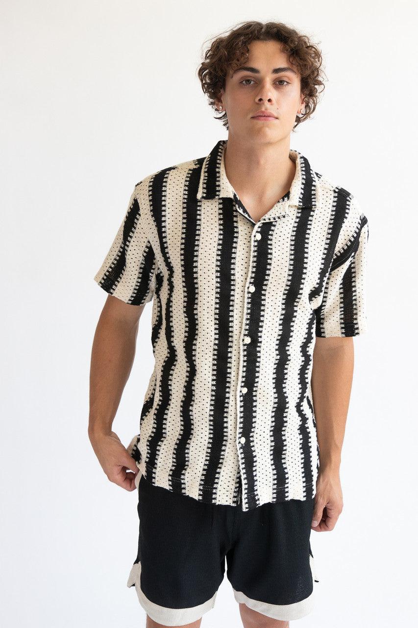 Crochet Striped Woven Shirt Product Image