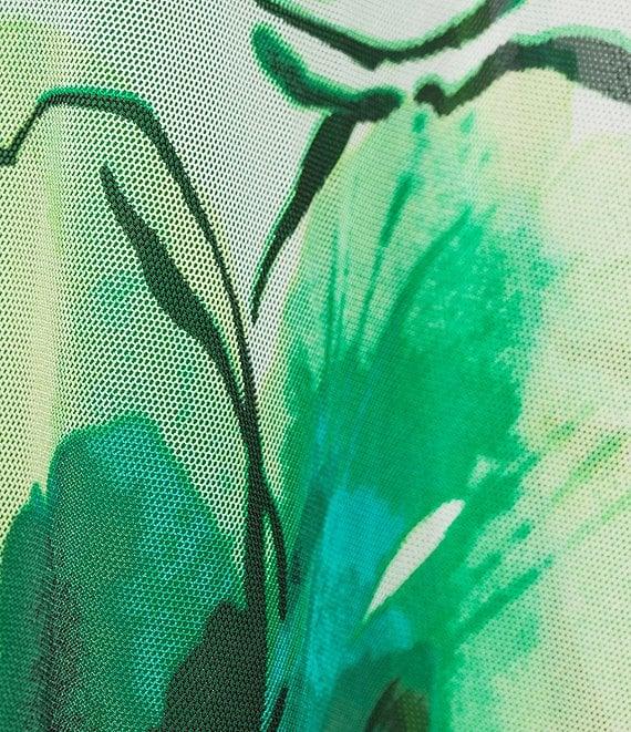 Investments Soft Separates Abstract Floral Mesh Open Drape Front Long Roll-Tab Sleeve Cardigan Product Image