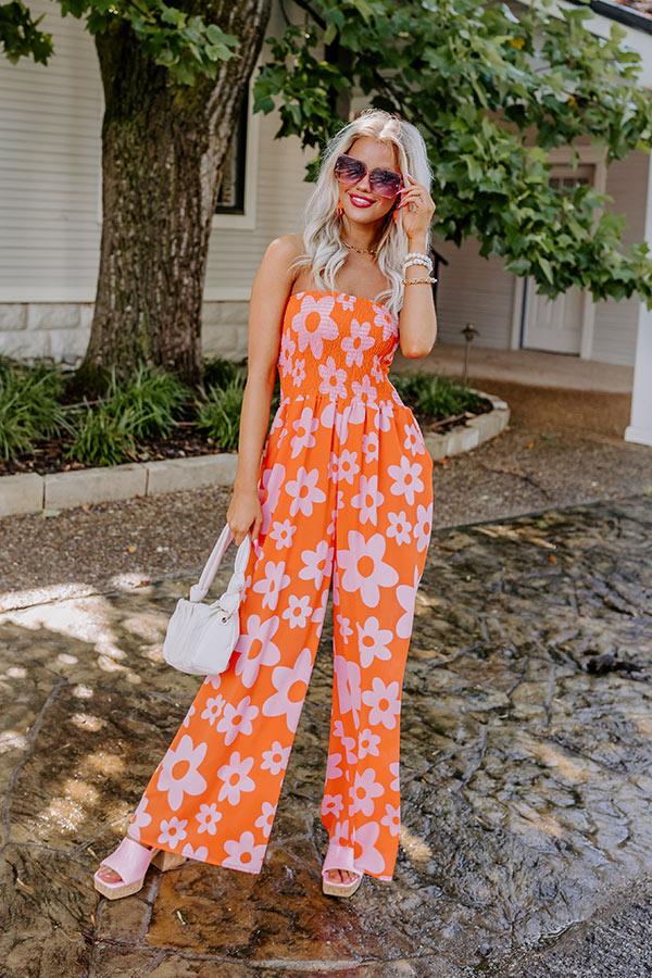 Loft Party Smocked Floral Jumpsuit in Orange Product Image