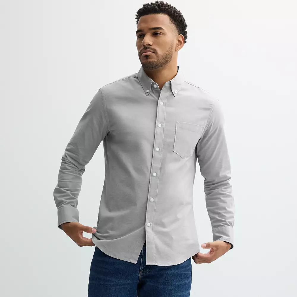Men's Sonoma Goods For Life® Long Sleeve Slim Fit Perfect Length Button-Down Shirt, Size: Small SLIM, Castlerock Product Image