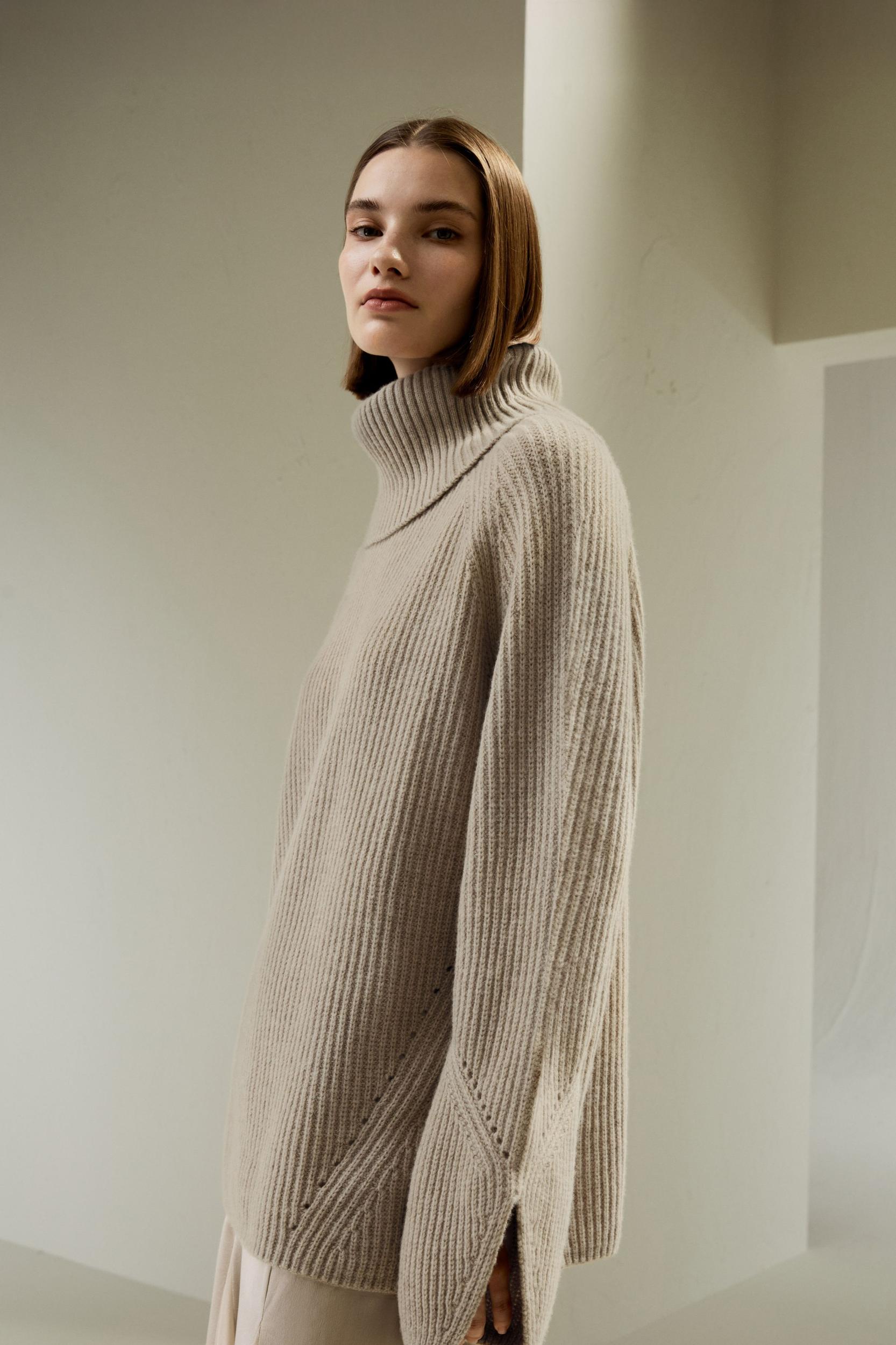 Oversized Merino Wool Sweater with Slit Sleeves Product Image
