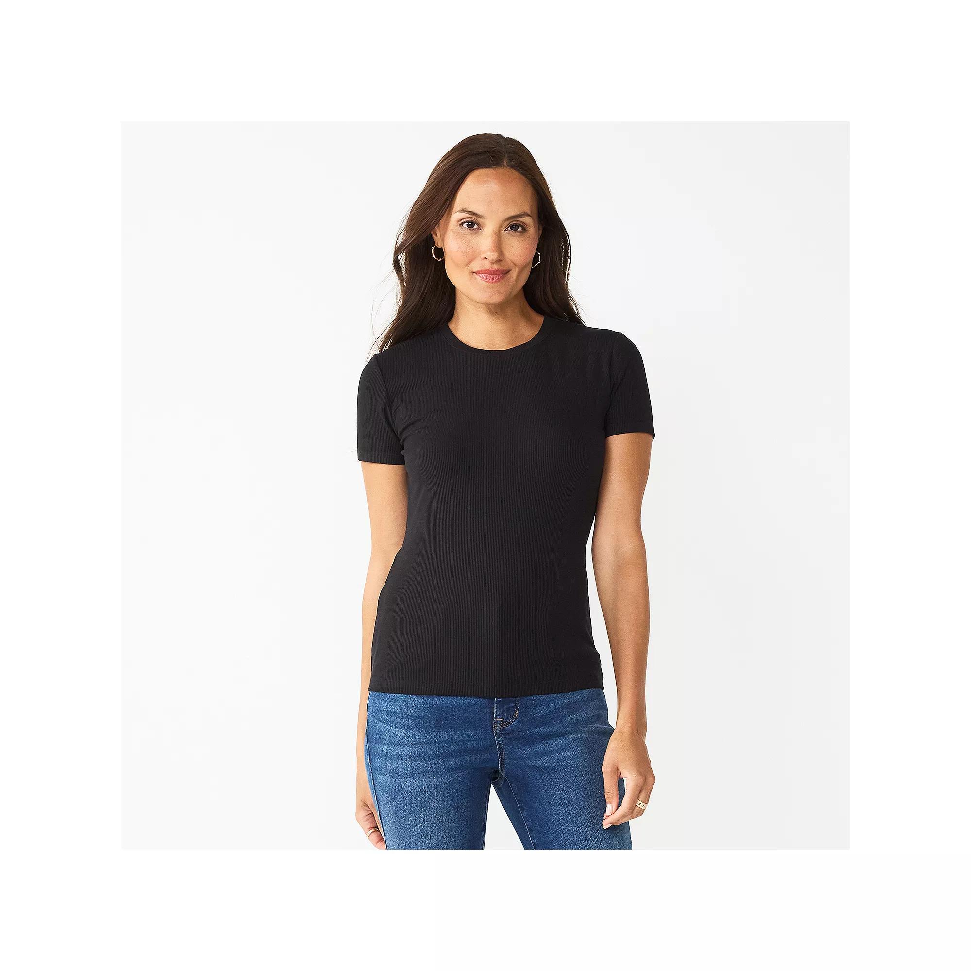 Women's Nine West Fitted Ribbed Crewneck Top,  Product Image