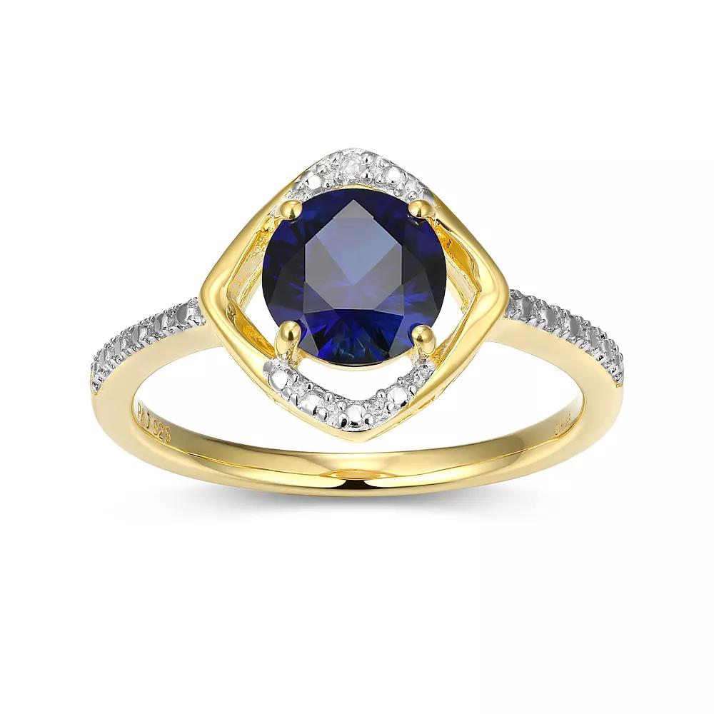 18k Gold Plated Sterling Silver Gemstone & Diamond Accent Halo Ring, Women's, Sept Cr Blue Product Image