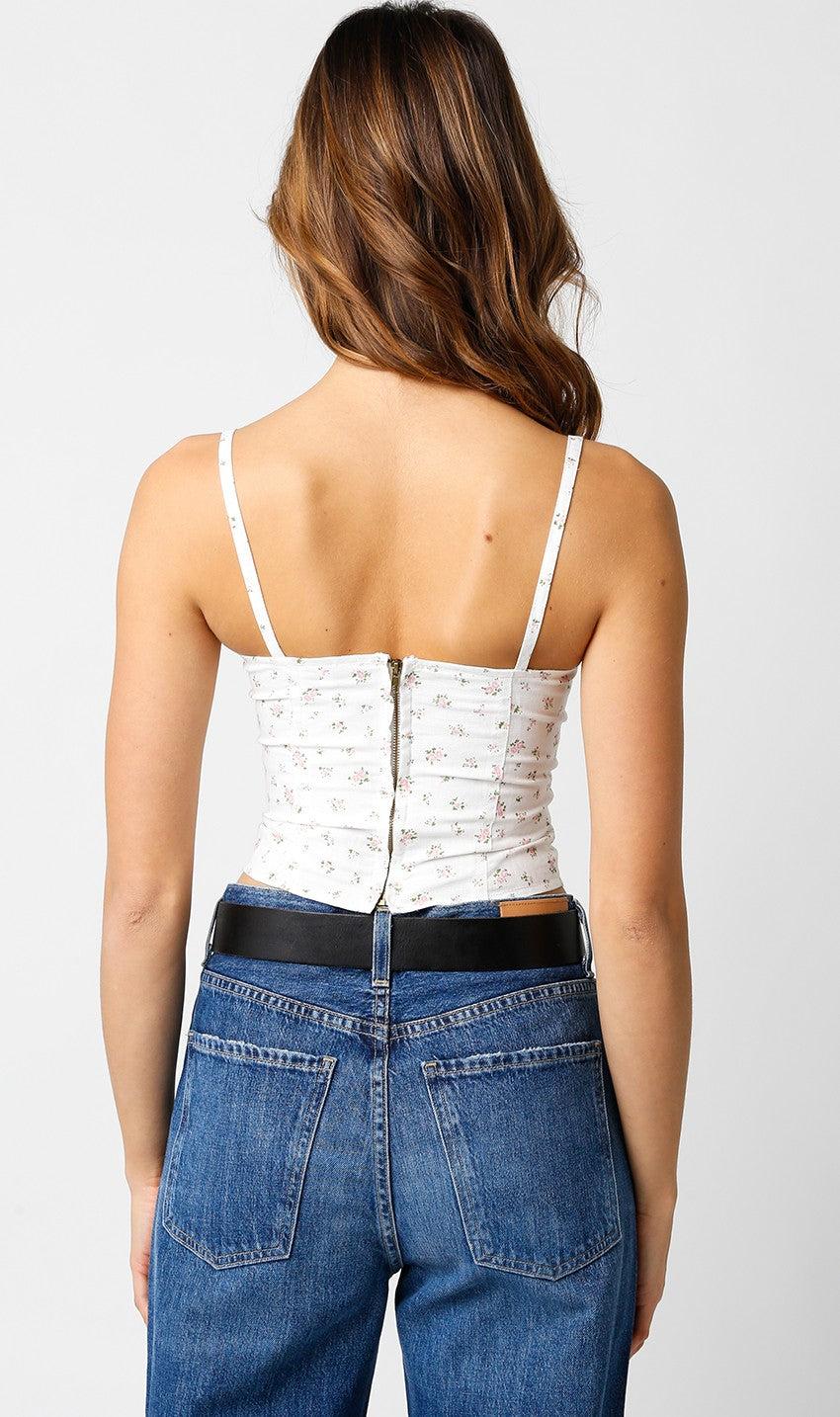 FINAL SALE Lena Ditsy Floral Corset Tank Top | White & Pink Product Image