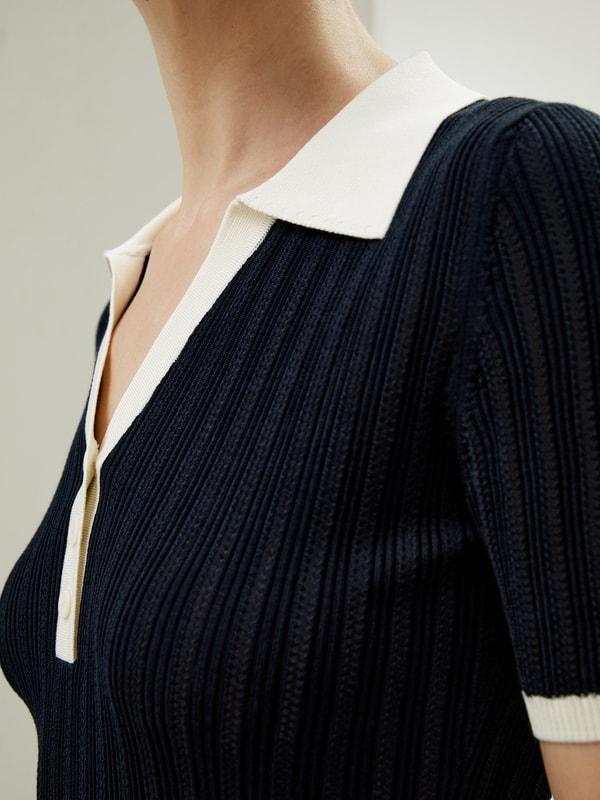 V Neck Ribbed Silk Knit Top Product Image