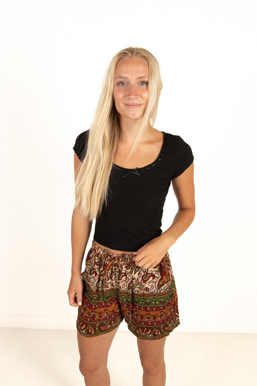 Black Satin Bow Ribbed Shirt Product Image