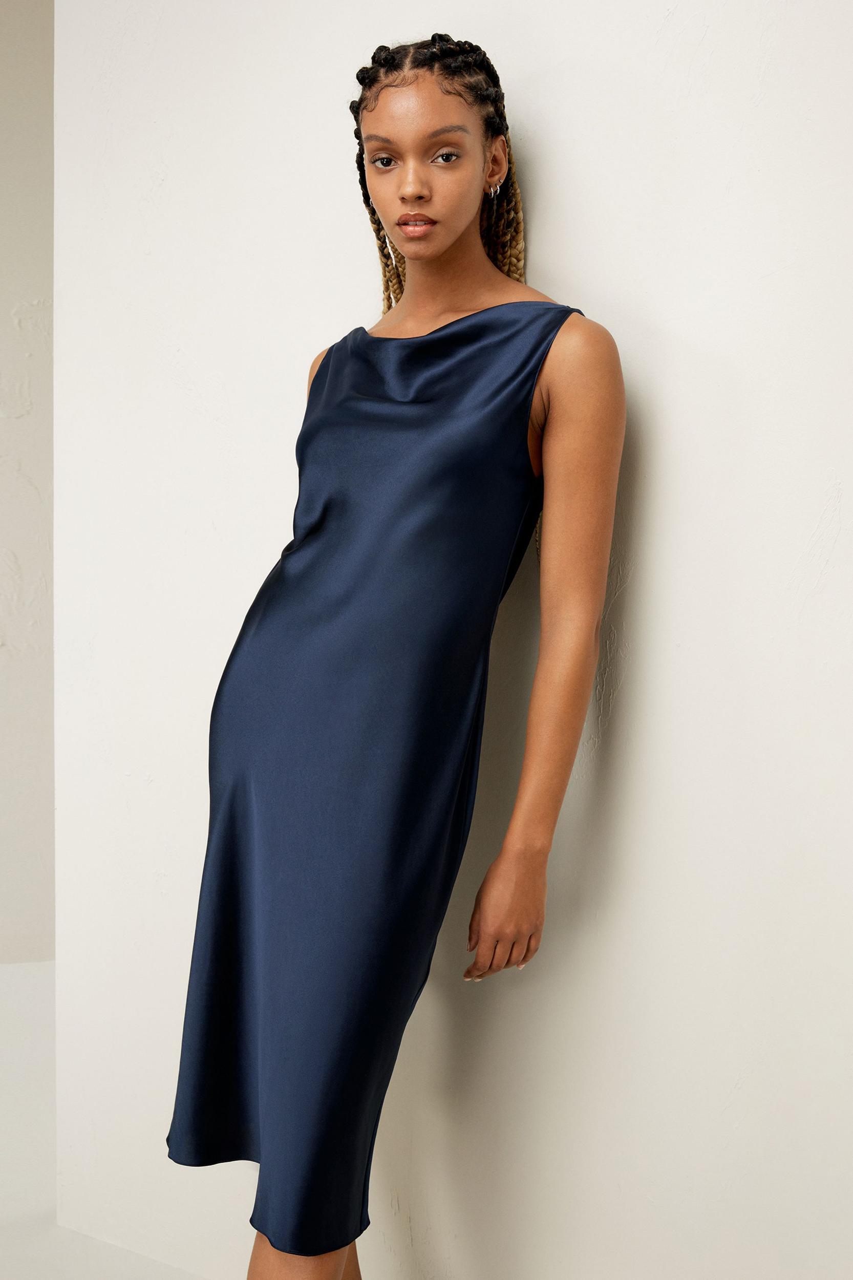 Cowl-Neck Silk Midi Dress Product Image
