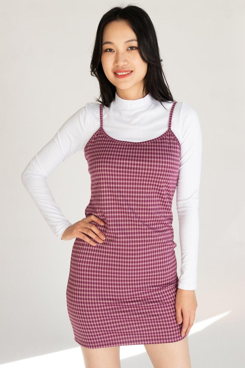 2 Piece Plaid Mini Dress With Long Sleeve Tee Product Image