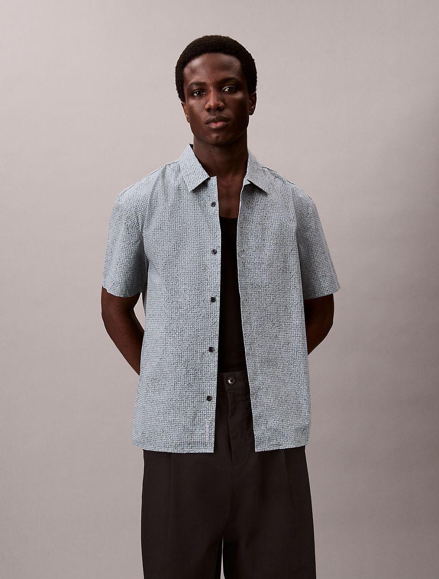 Grid Print Relaxed Button-Down Shirt  Product Image