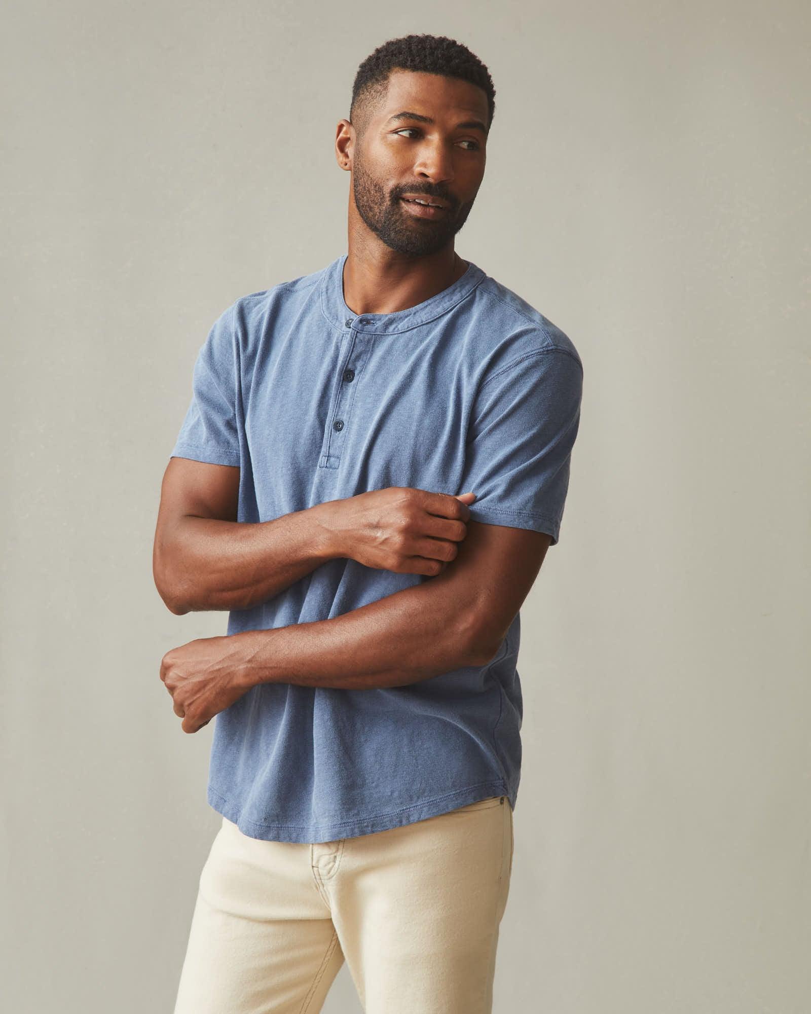 Men's Broken-In Premium Slub Henley Tee - Washed Denim Product Image