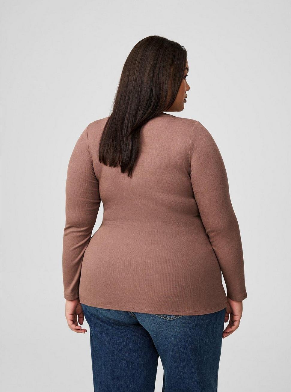 Ribbed V-Neck Long Sleeve Top Product Image
