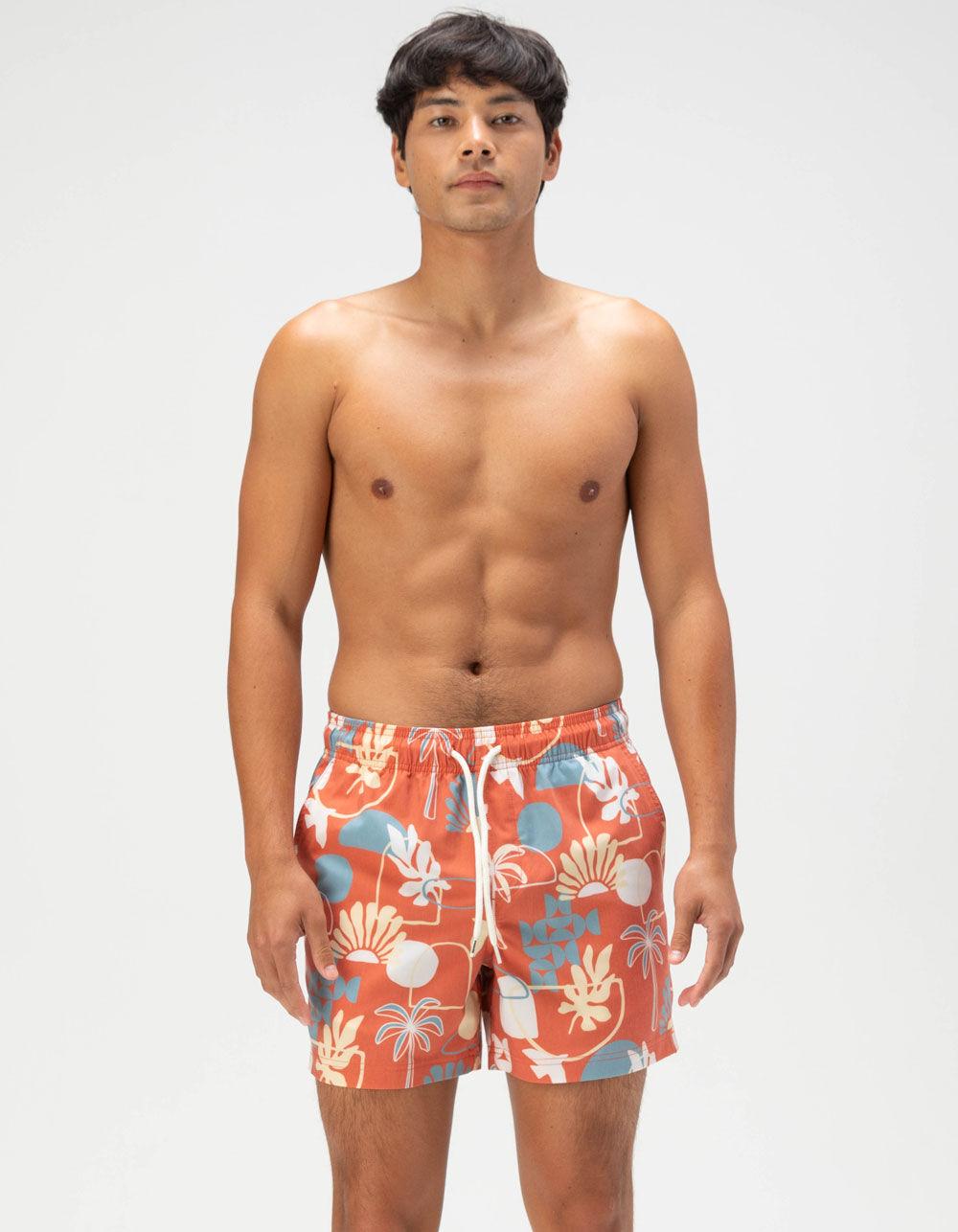 RSQ Mens City Scape Swim Shorts - BURNT ORANGE Product Image