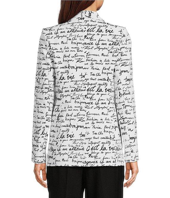 KARL LAGERFELD PARIS Woven Signature Script Print Notch Lapel Long Sleeve One-Button Jacket Product Image