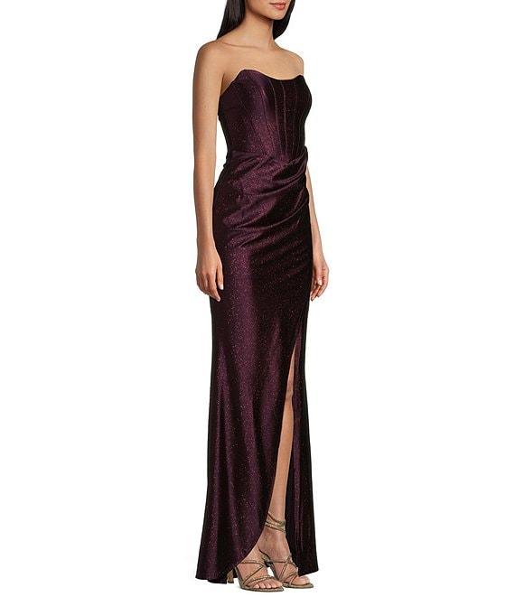 Honey and Rosie Glitter Knit Corset Bodice Front Slit Gown Product Image