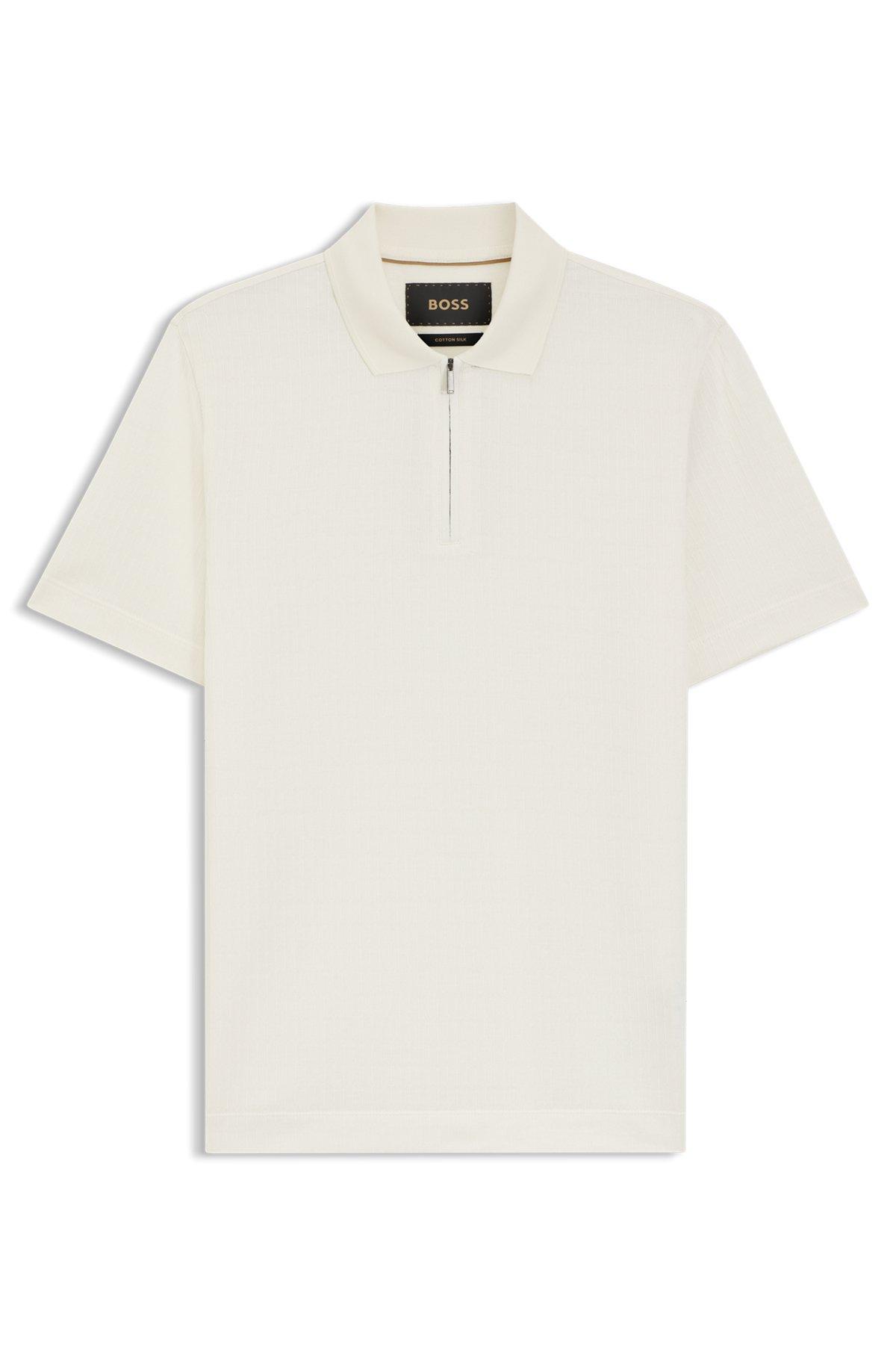 Cotton-silk polo shirt with zip neck Product Image