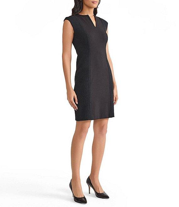 MISOOK Mixed Media Split V-Neck Cap Sleeve Sheath Dress Product Image