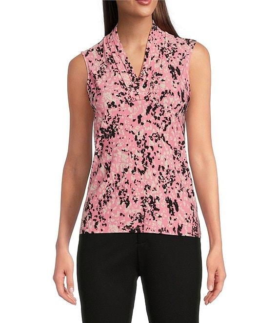 Anne Klein Printed Triple Pleat V-Neck Sleeveless Top Product Image