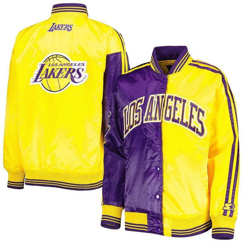 Women's Starter Purple/Gold Los Angeles Lakers Split Colorblock Satin Full-Snap Varsity Jacket,  Product Image