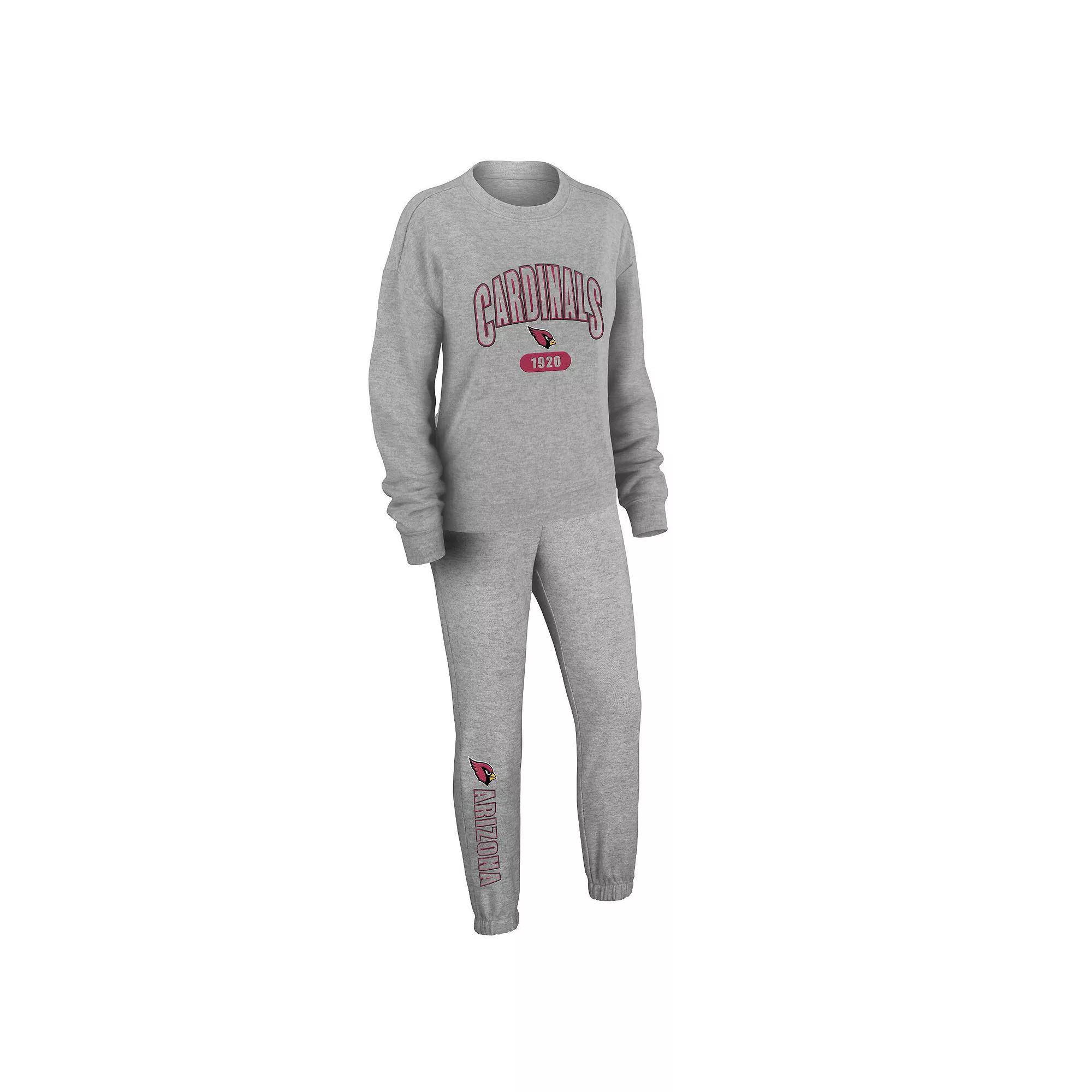 Women's WEAR by Erin Andrews Heather Gray Arizona Cardinals Knit Long Sleeve Tri-Blend T-Shirt & Pants Sleep Set,  Product Image